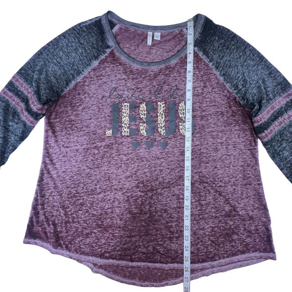 Cato Top XL Burgundy Raglan Sleeve Religious Faith Graphic Tee Love Like Jesus - Picture 4 of 8